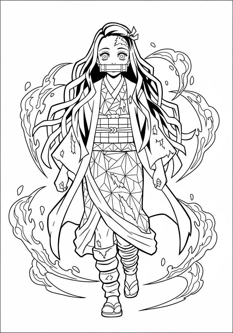 Nezuko Coloring Pages 14 Nezuko healing battle wounds coloring page