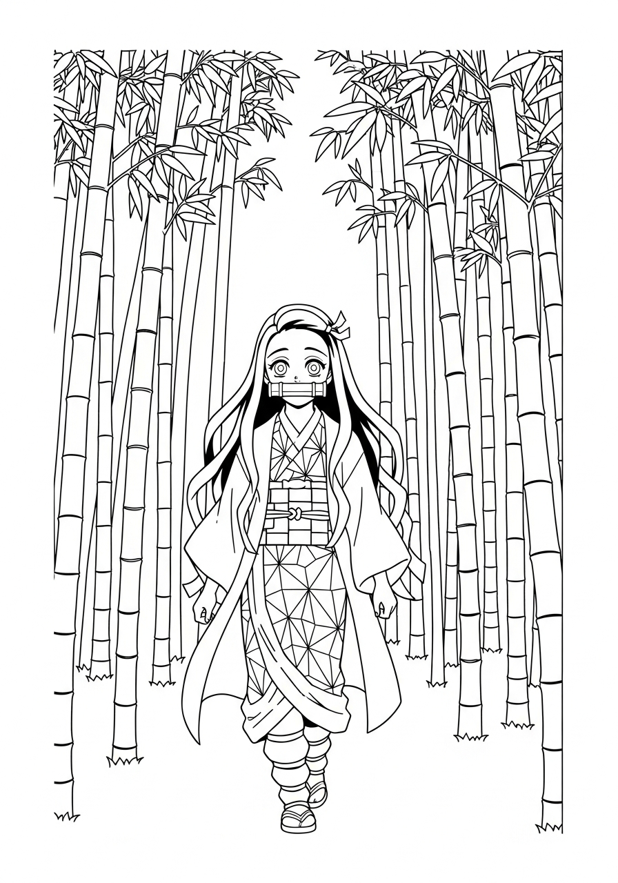 Nezuko Coloring Pages 16 Nezuko in bamboo forest coloring page