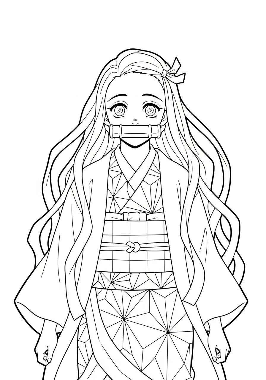 Nezuko Coloring Pages 17 Nezuko portrait with flowing hair coloring page