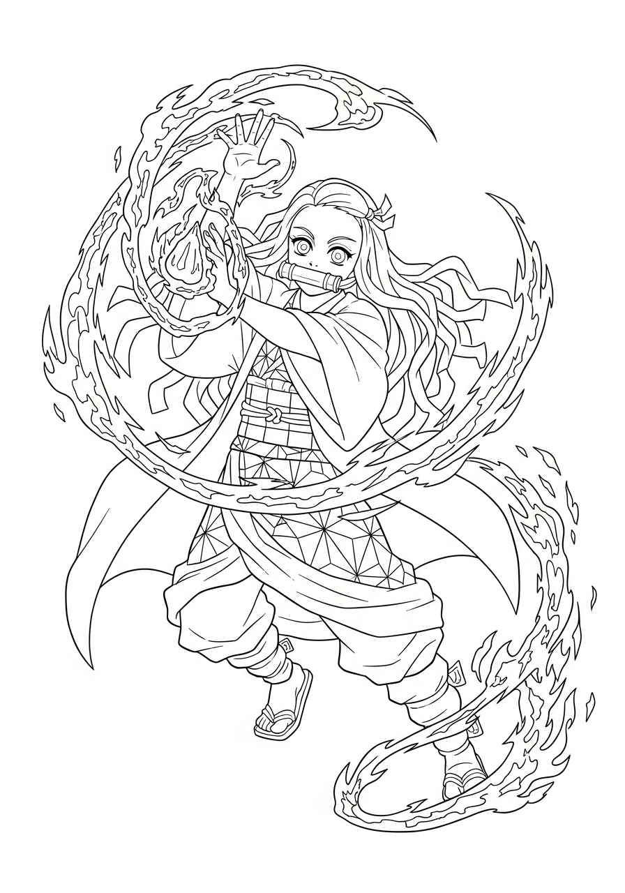 Nezuko Coloring Pages 21 Nezuko using blood demon art coloring page