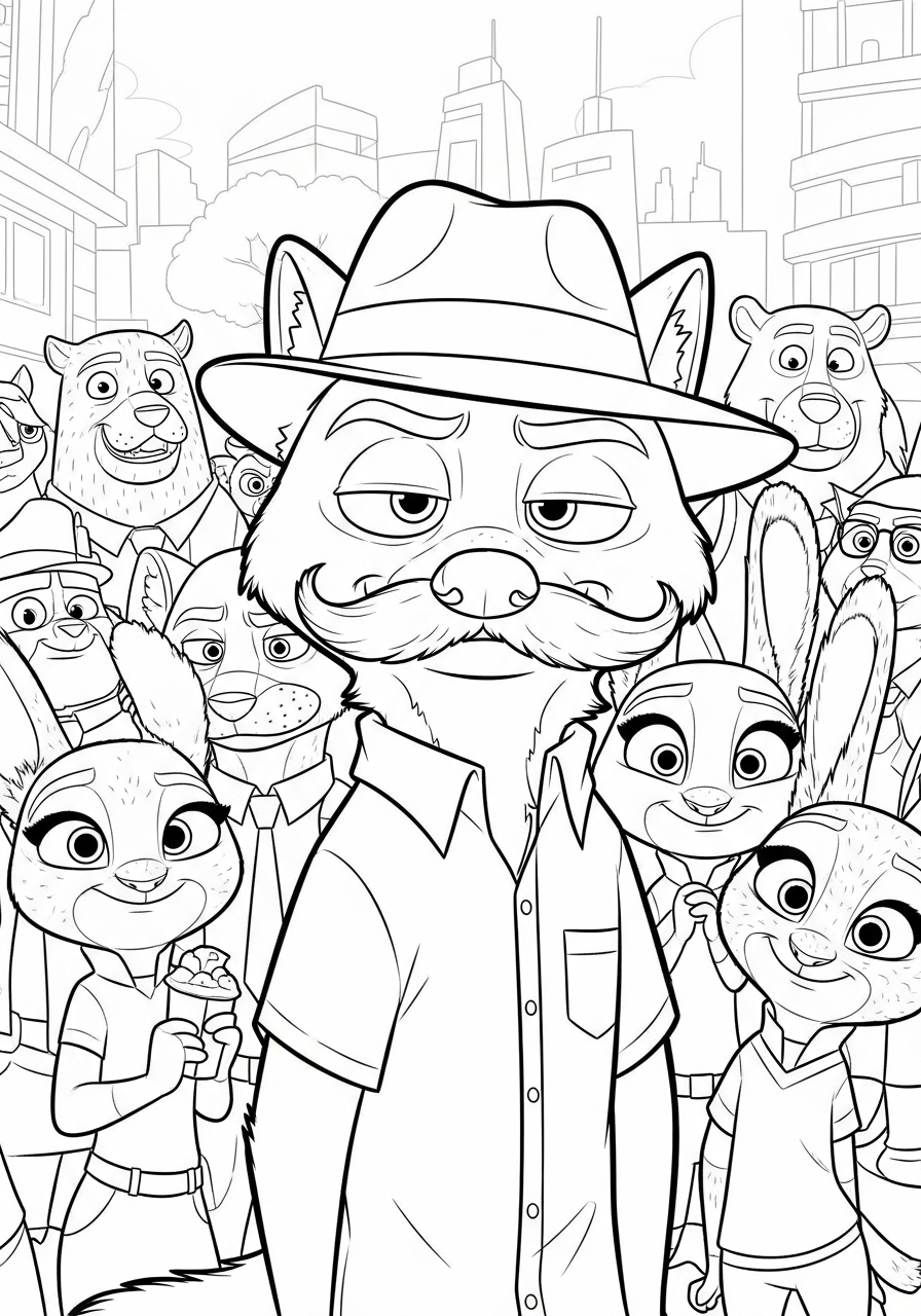 Nick Wilde undercover disguise coloring page