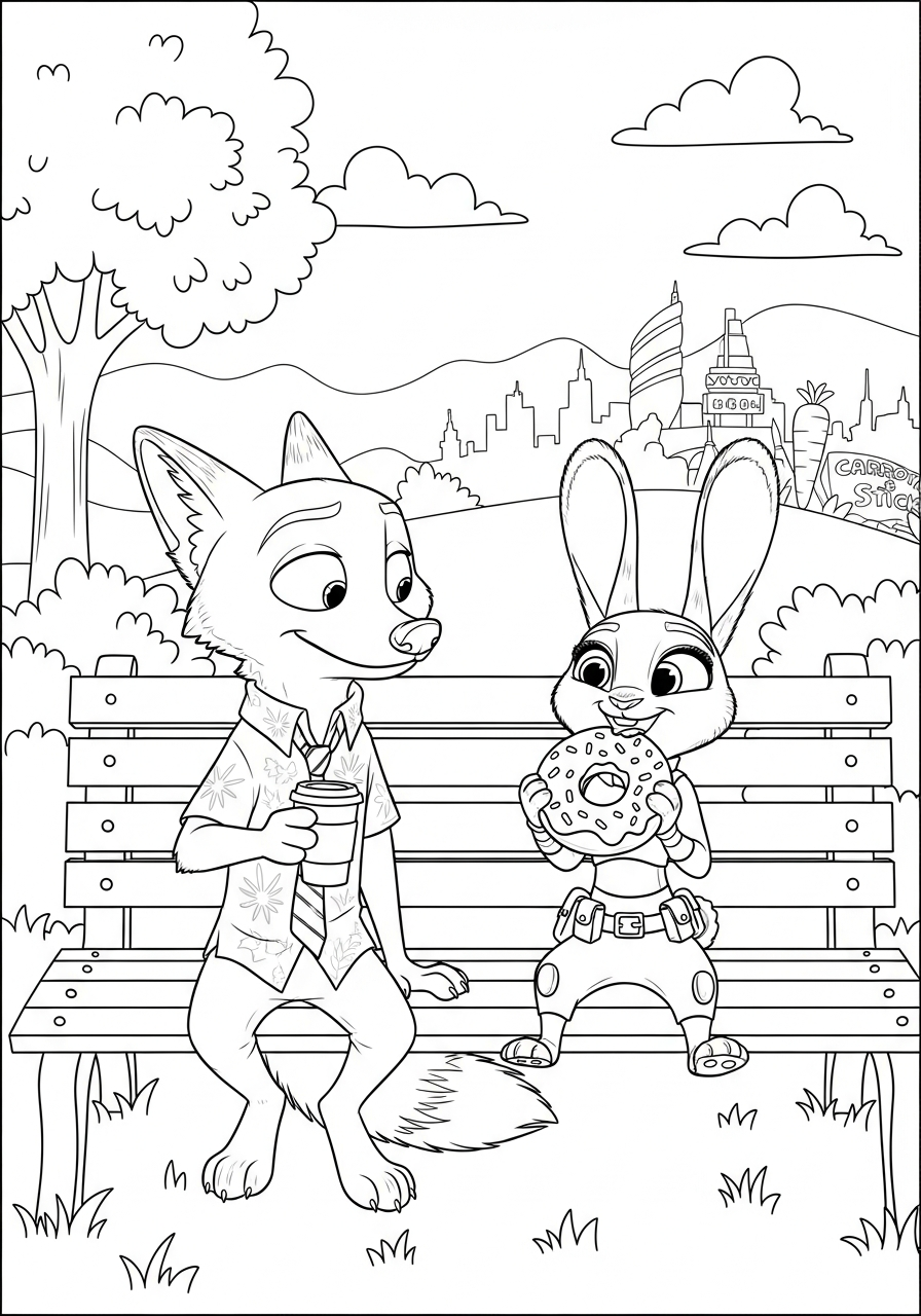 Nick and Judy coffee break coloring page