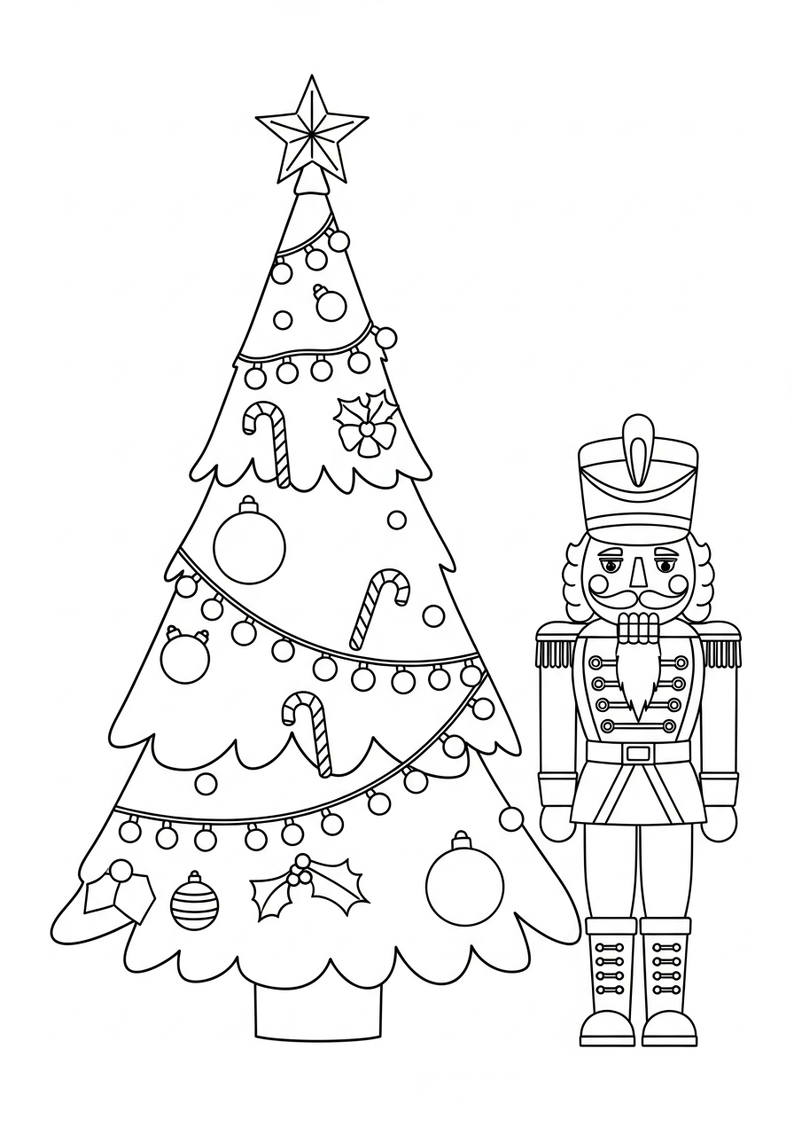 Christmas Tree Coloring Pages 14 Nutcracker soldier standing by tree coloring page