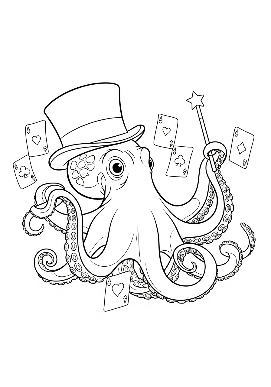 Octopus magician with magic wand coloring page