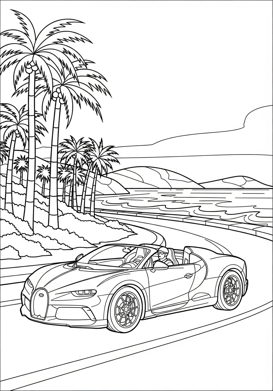 Open top Bugatti Mistral beach coloring page