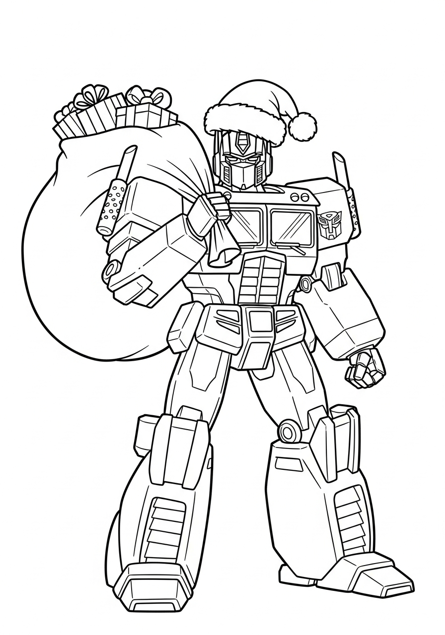 Optimus Prime Coloring Pages 22 Optimus Prime wearing Santa hat coloring page