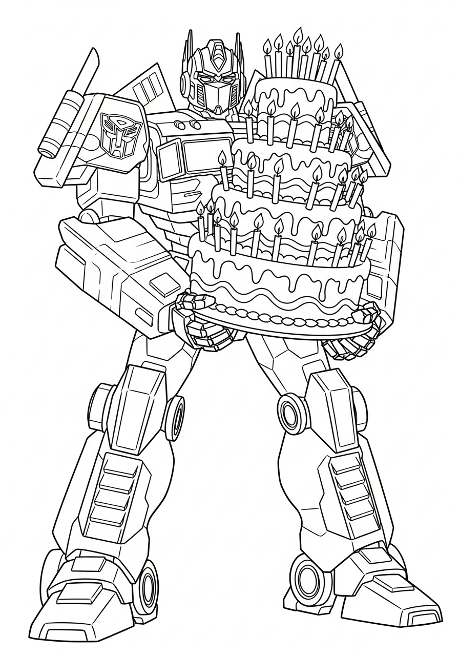 Optimus Prime Coloring Pages 14 Optimus holding birthday cake candles coloring page