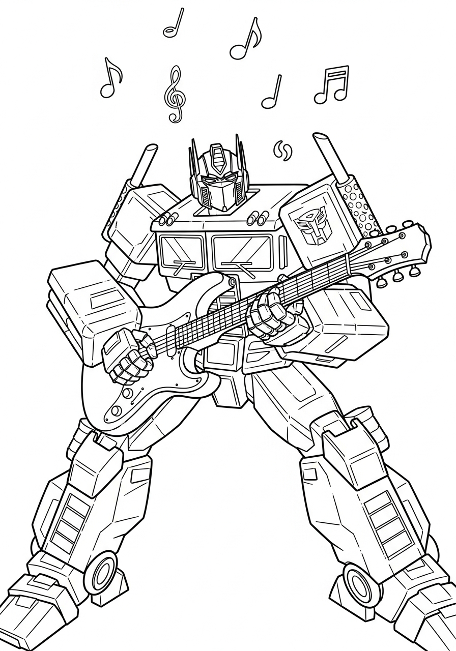 Optimus Prime Coloring Pages 16 Optimus playing electric guitar music coloring page