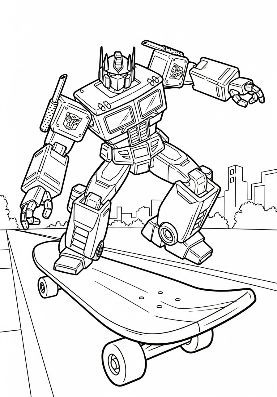 Optimus Prime Coloring Pages 23 Optimus riding a skateboard tricks coloring page