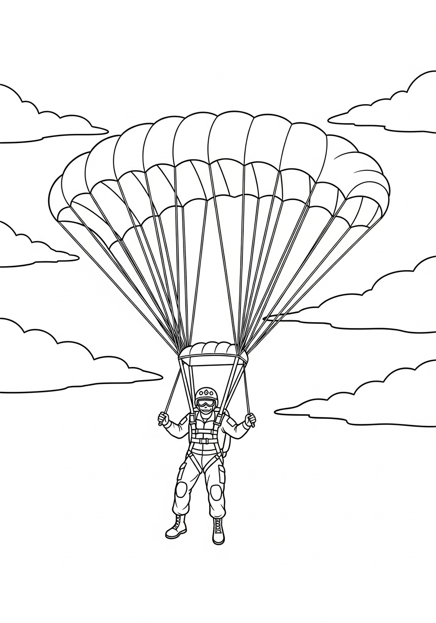 Soldier Coloring Pages 14 Paratrooper descending with parachute coloring page