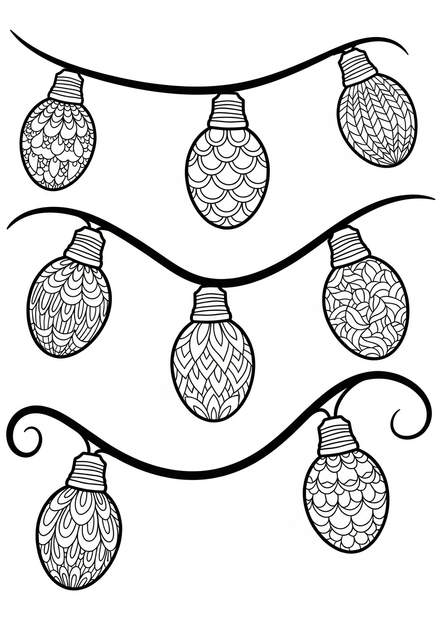 Christmas Light Coloring Pages 18 Patterned zentangle light bulb string coloring page