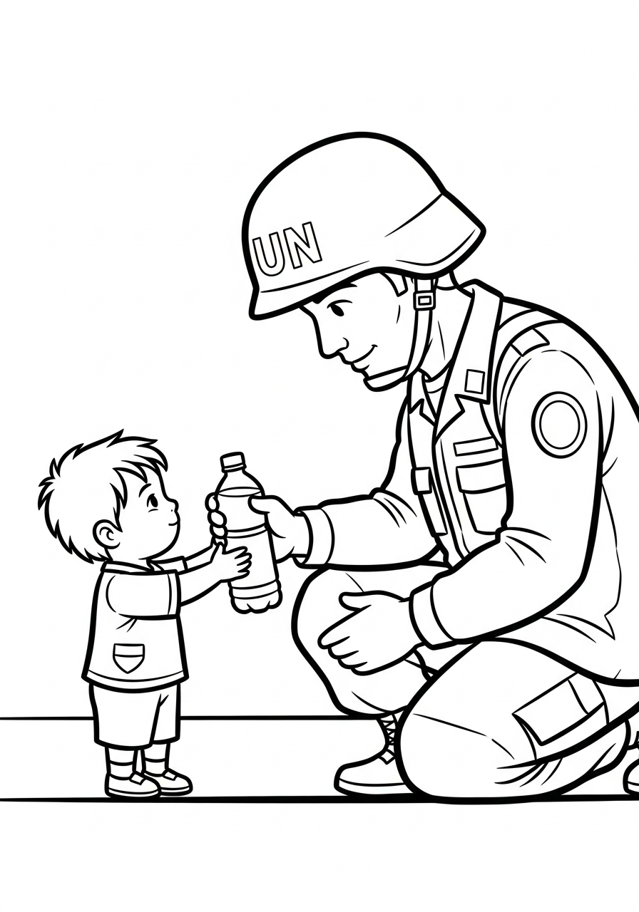 Soldier Coloring Pages 15 Peacekeeper soldier helping child coloring page