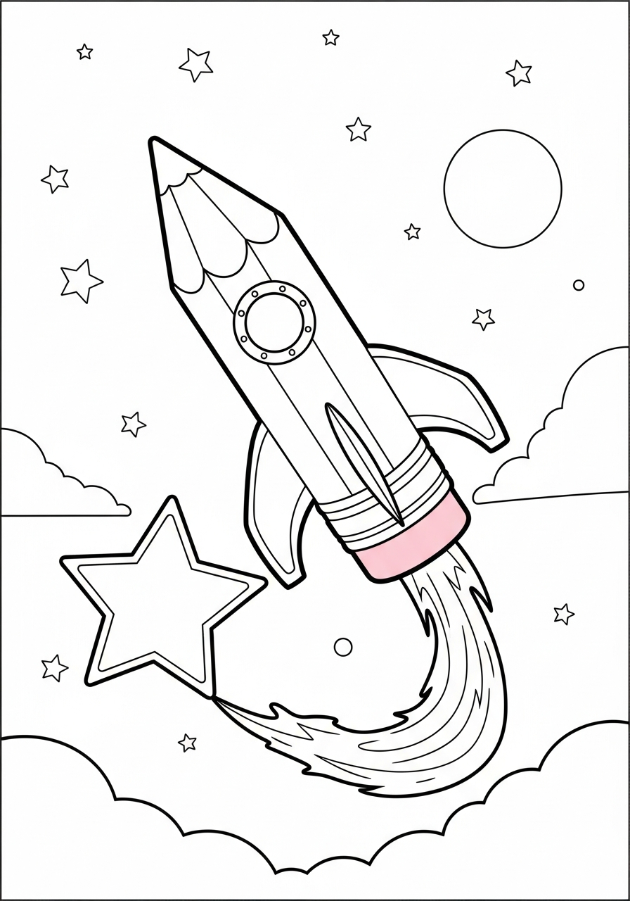 Rocket Ship Coloring Pages 8 Pencil rocket drawing a star coloring page