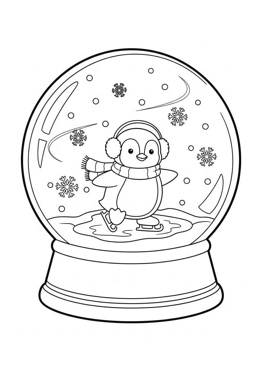 Penguin skating on ice globe coloring page