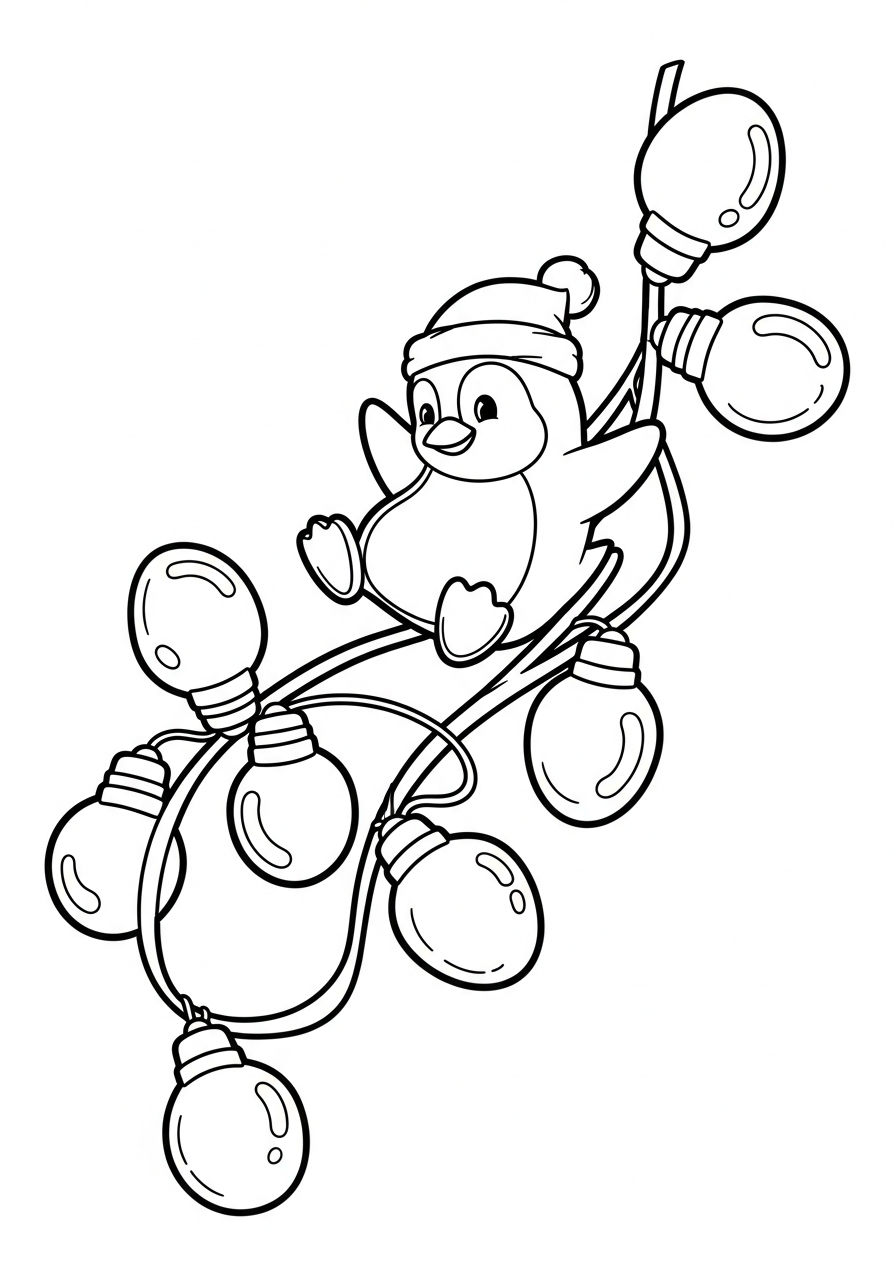 Christmas Light Coloring Pages 19 Penguin sliding on light string coloring page