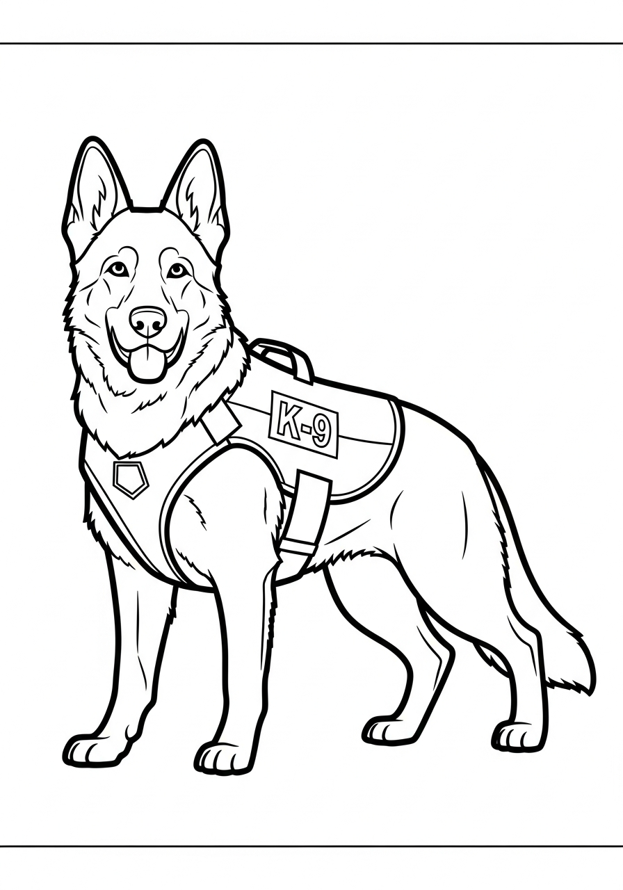 Police K-9 German Shepherd vest coloring page