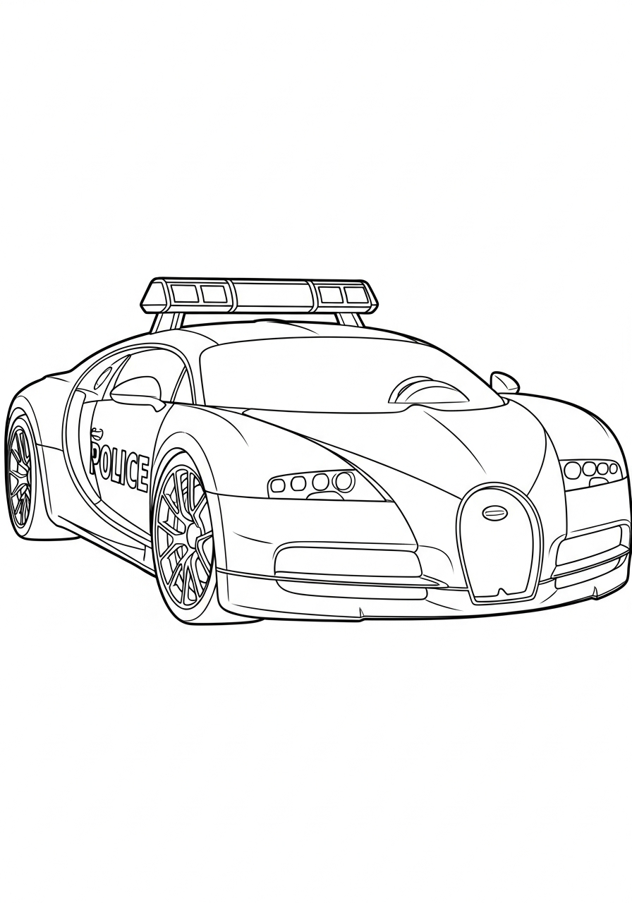 Police interceptor Bugatti with lights coloring page