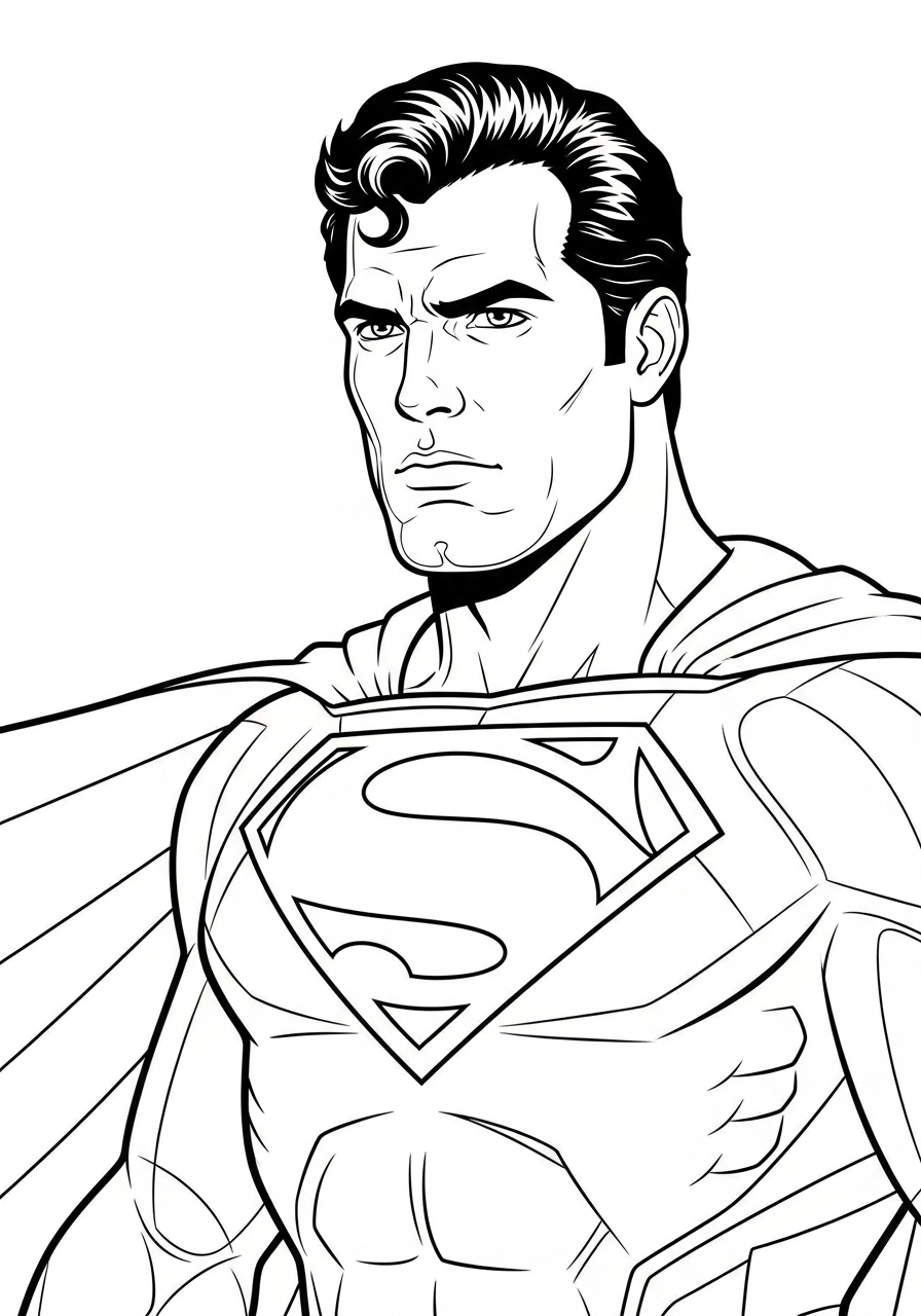 Powerful portrait of Superman’s determined face coloring page