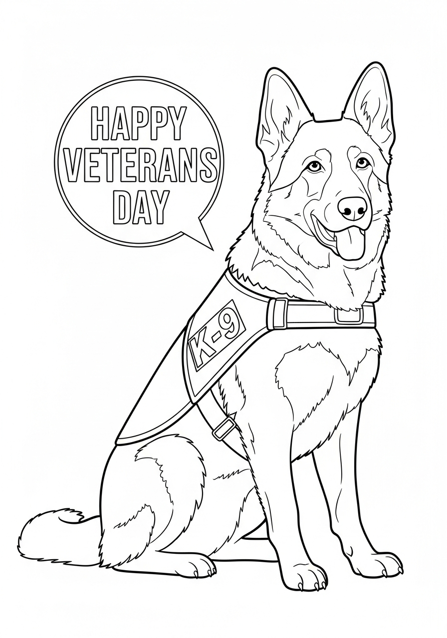 Veterans Day Coloring Pages 14 Proud military K-9 dog coloring page