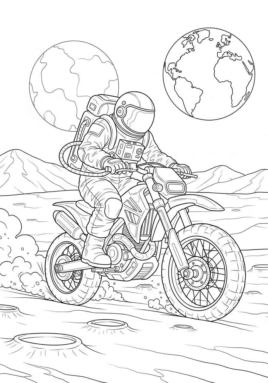 Dirt Bike Coloring Pages 2 Astronaut riding dirt bike on moon coloring page
