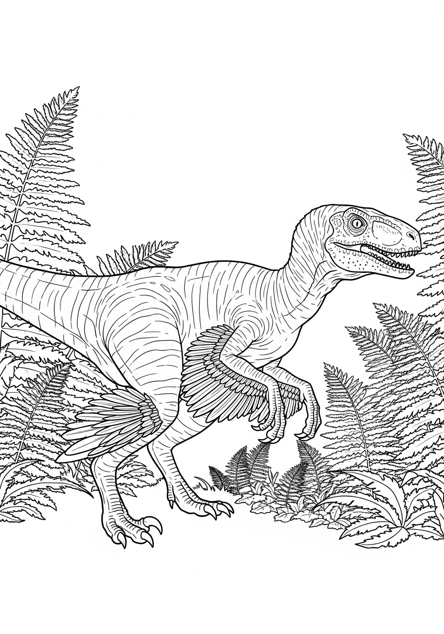 Velociraptor Coloring Pages 16 Realistic feathered velociraptor hunting in grass coloring page