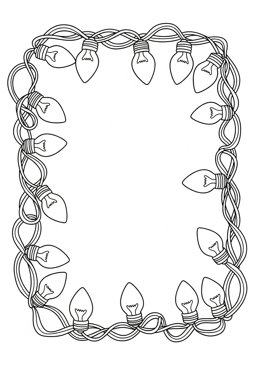 Christmas Light Coloring Pages 20 Rectangular frame of festive lights coloring page