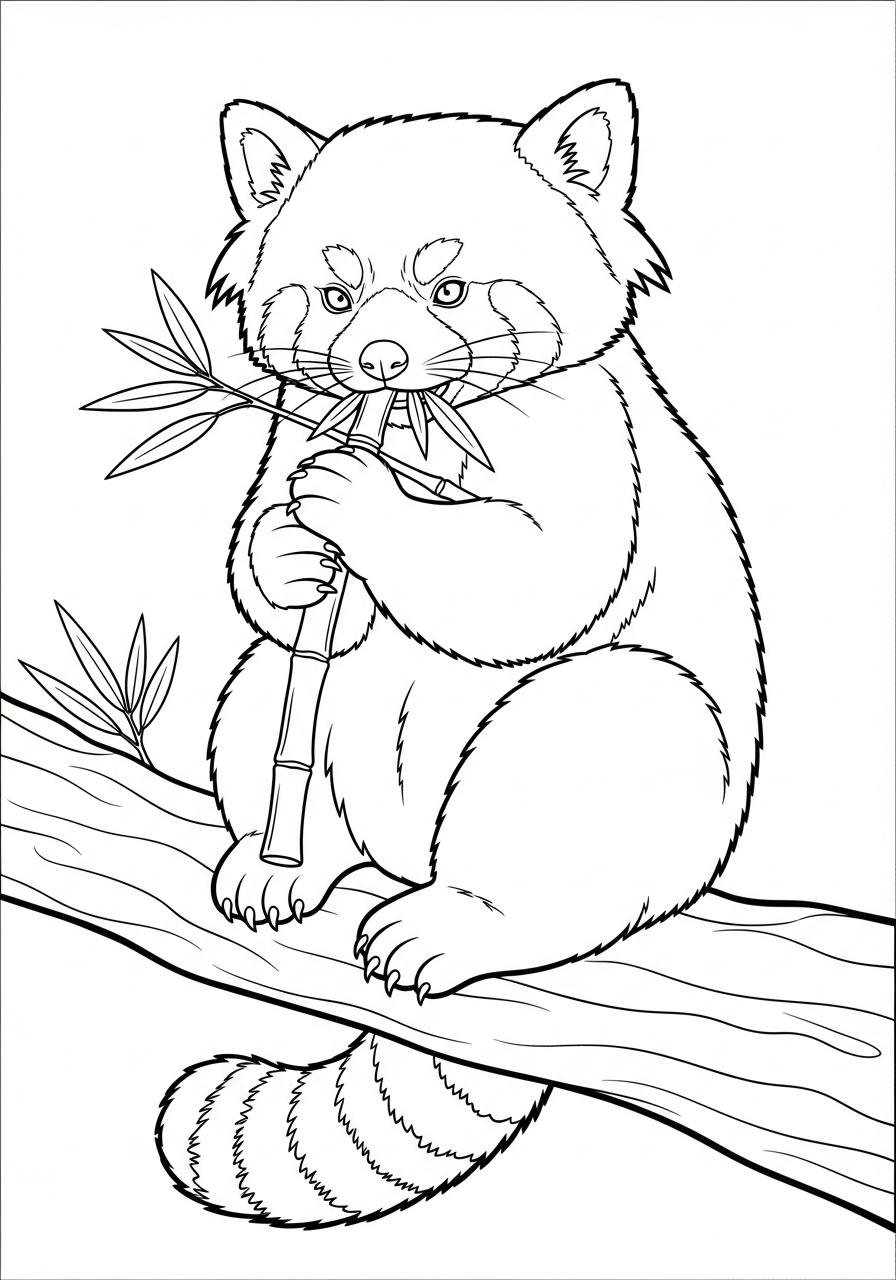 Red panda eating bamboo stalks coloring page