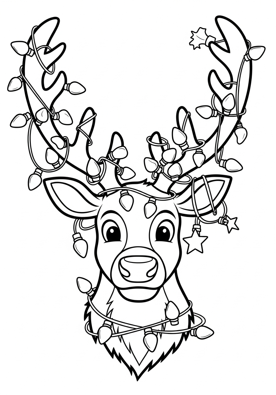 Christmas Light Coloring Pages 21 Reindeer antlers wrapped in lights coloring page