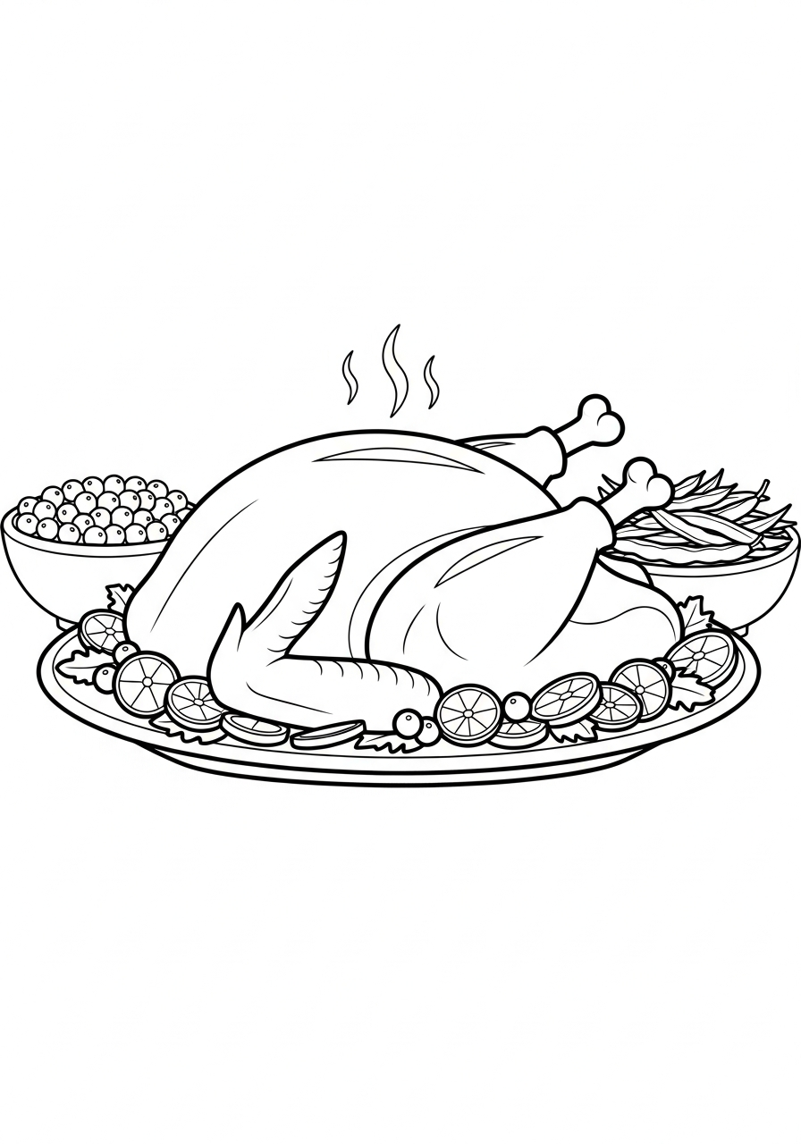 Thanksgiving Coloring Pages 21 Roasted turkey on platter centerpiece coloring page