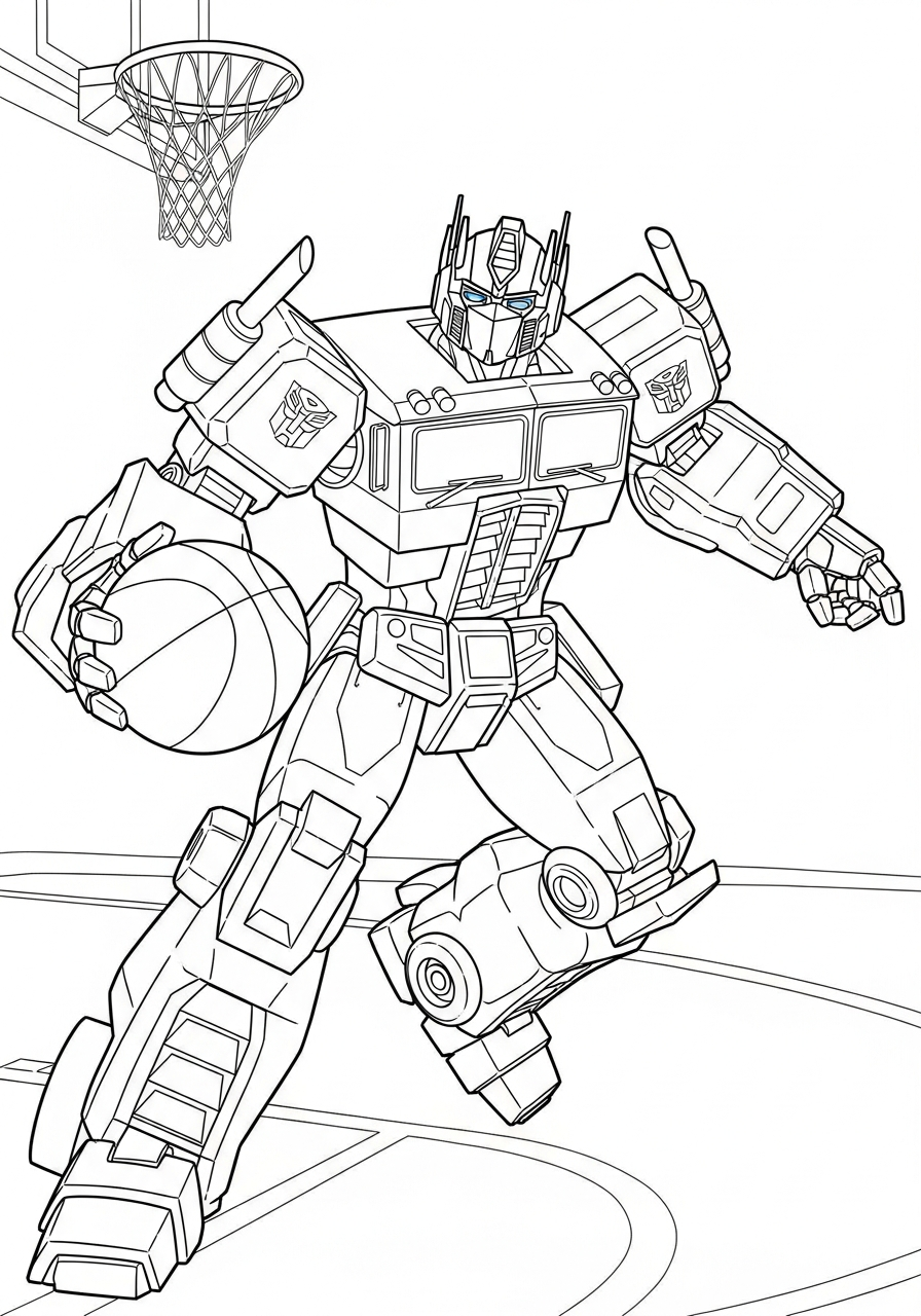 Optimus Prime Coloring Pages 28 Robot dribbling basketball sports style coloring page