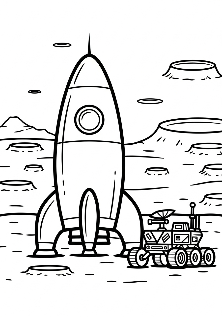 Rocket Ship Coloring Pages 10 Rocket and rover on Mars coloring page