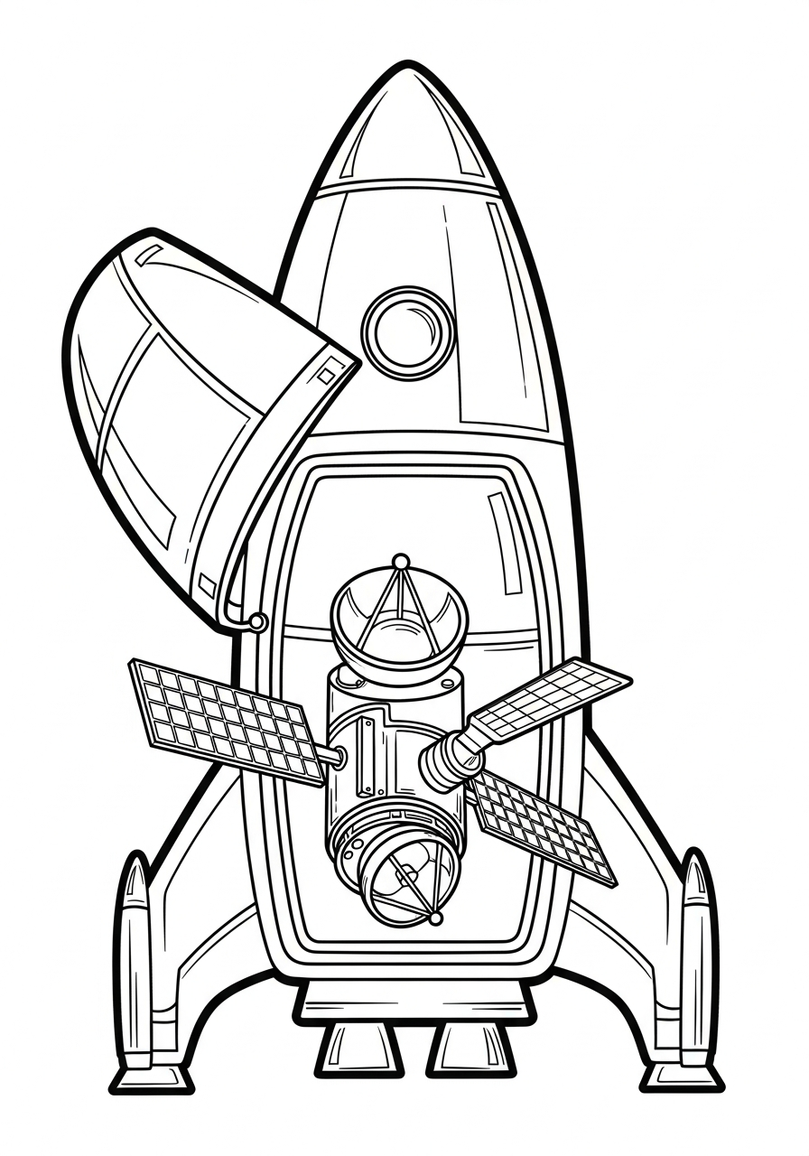 Rocket Ship Coloring Pages 11 Rocket cargo bay with satellite coloring page