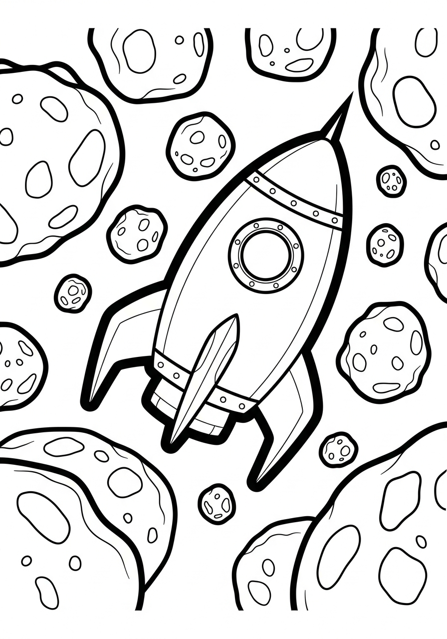 Rocket Ship Coloring Pages 17 Rocket navigating an asteroid field coloring page