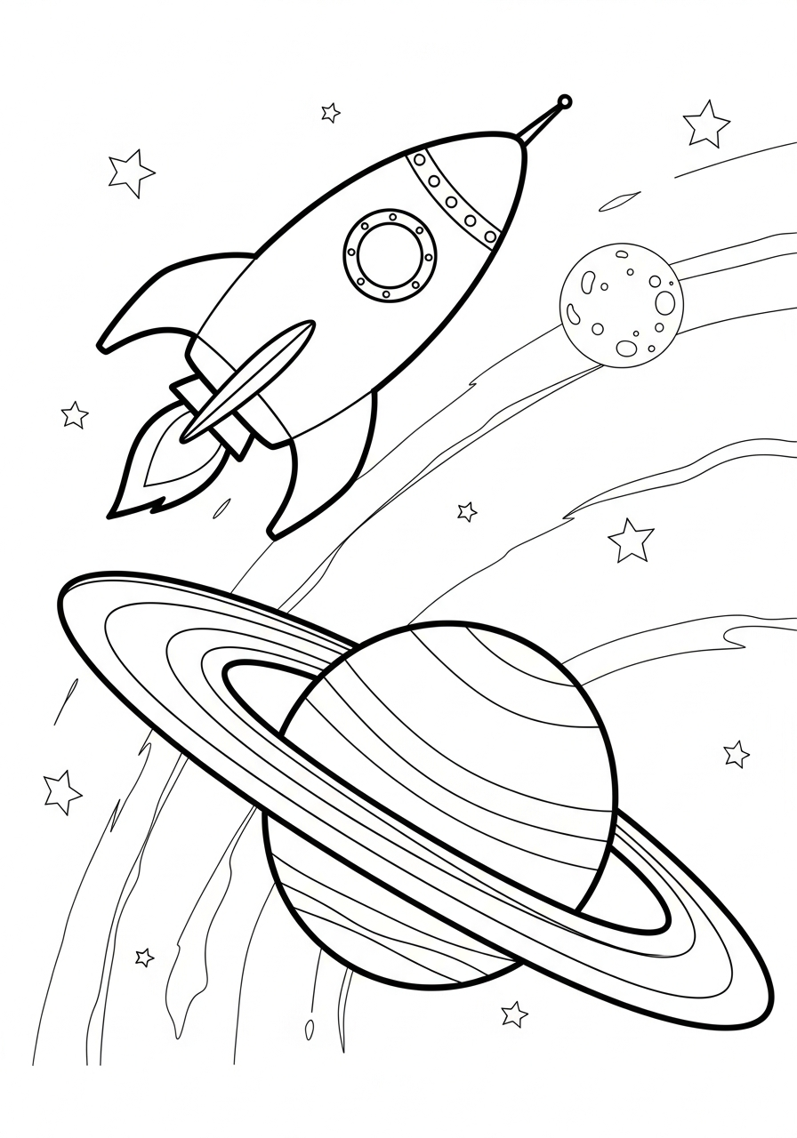 Rocket Ship Coloring Pages 18 Rocket orbiting ringed planet coloring page