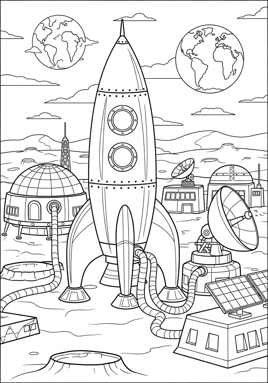 Rocket Ship Coloring Pages 19 Rocket refueling on a moon base coloring page