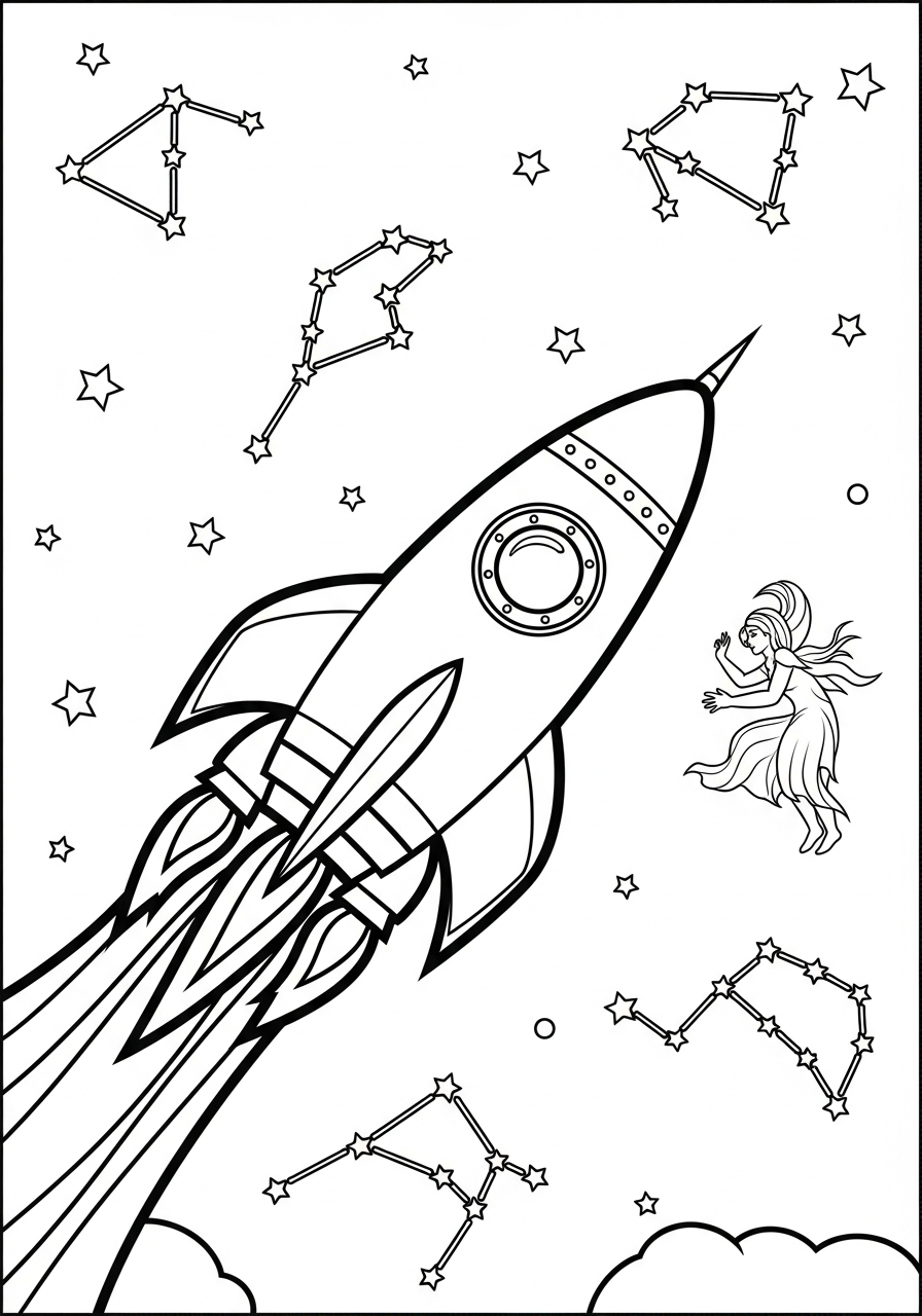 Rocket Ship Coloring Pages 21 Rocket soaring through starry sky coloring page