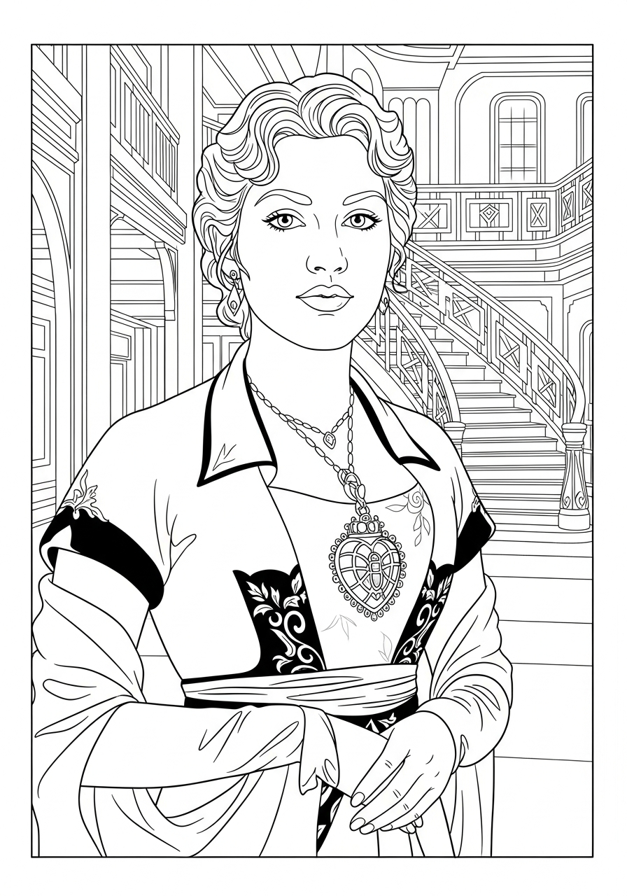 Rose wearing heart of ocean necklace coloring page