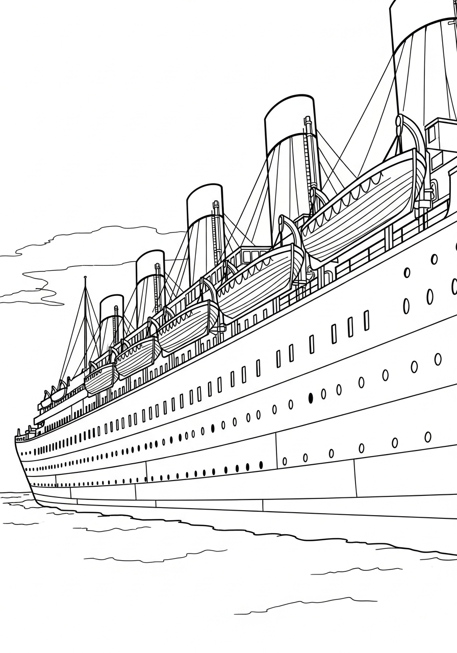 Row of hanging lifeboats ship coloring page