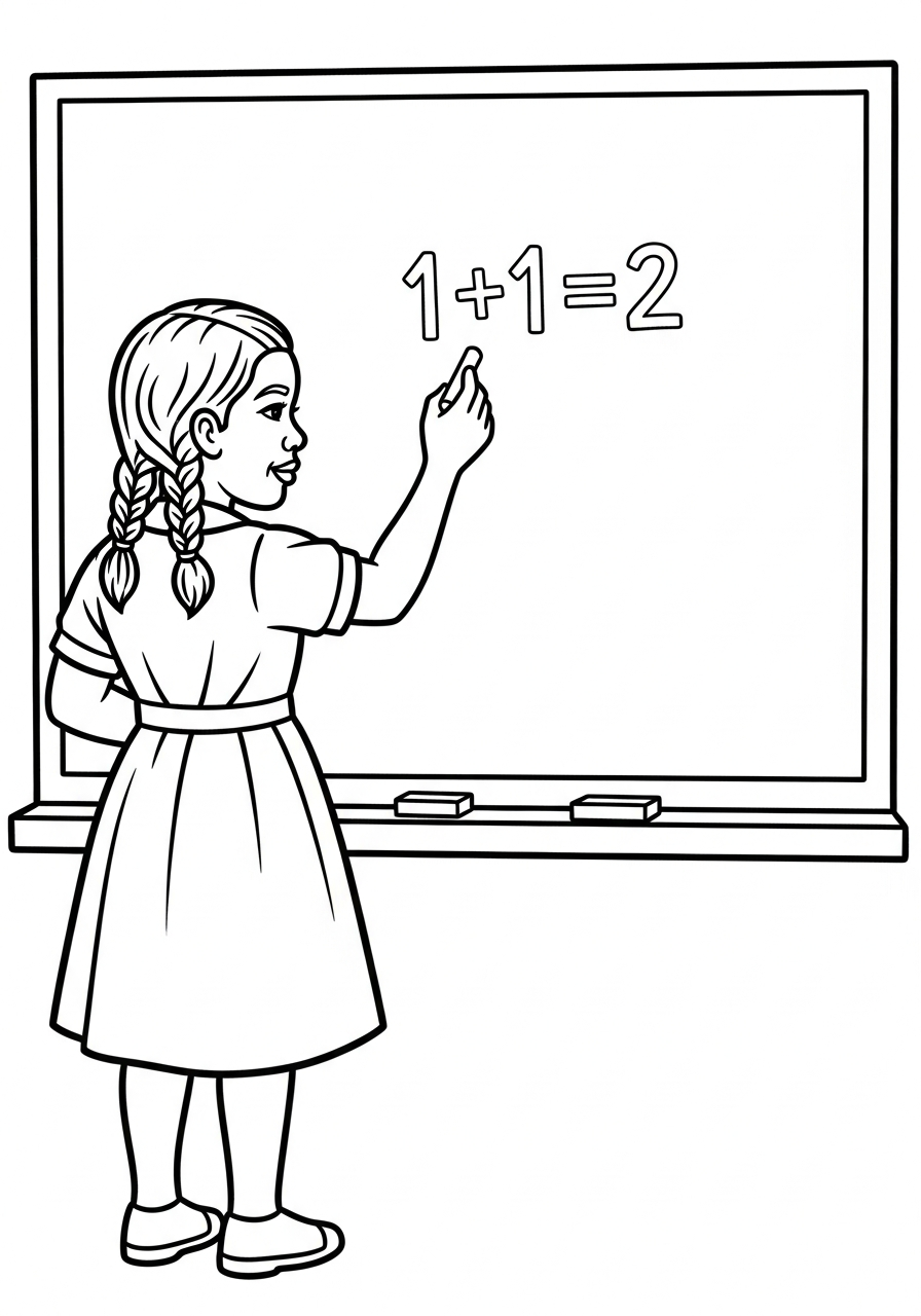 Ruby Bridges at blackboard writing coloring page