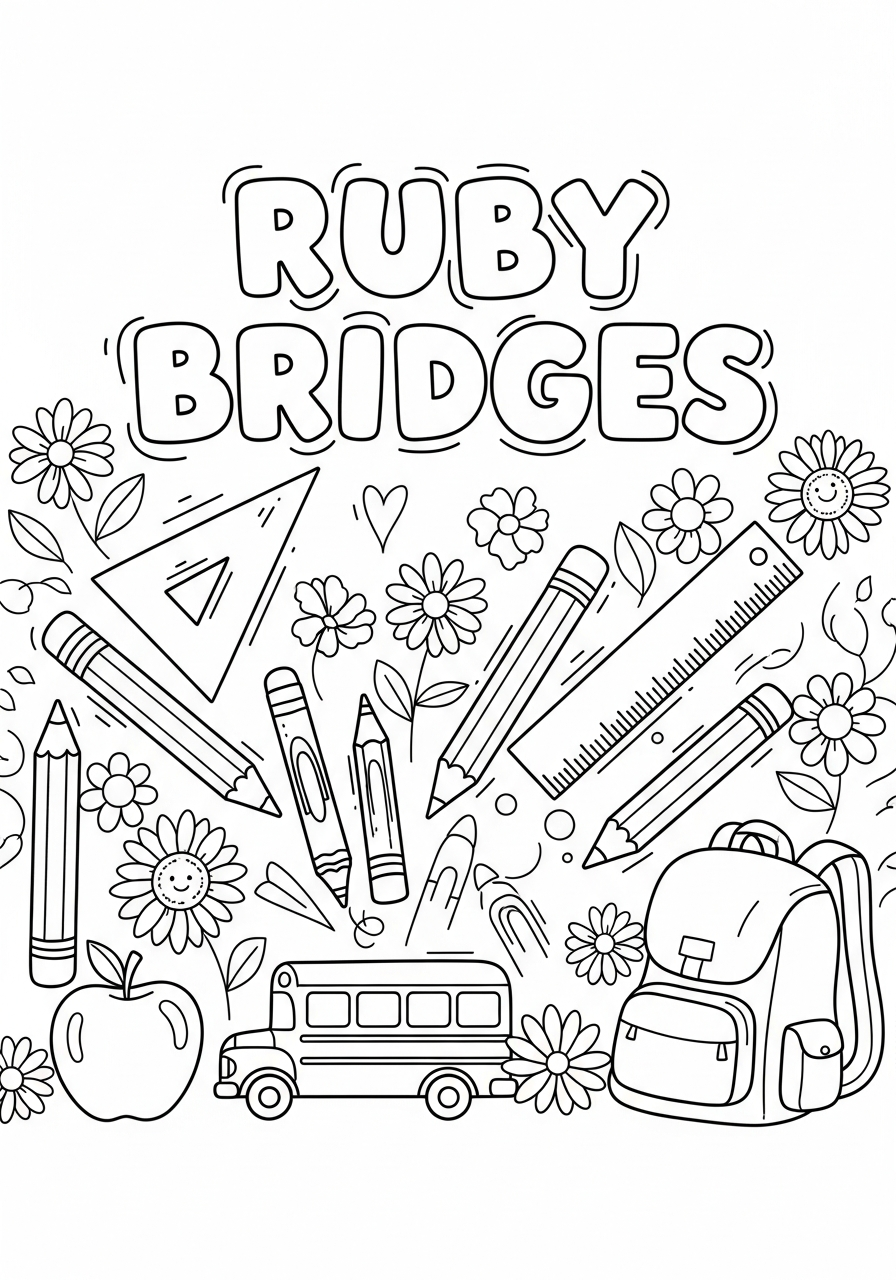 Ruby Bridges doodle art name coloring page