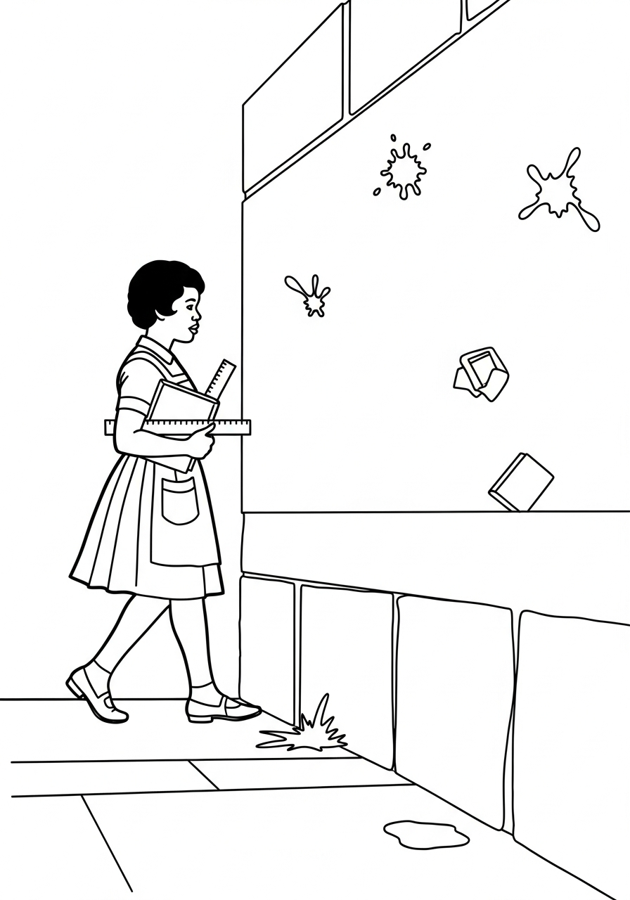 Ruby Bridges walking past wall coloring page