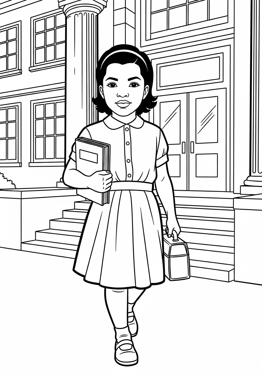 Ruby Bridges walking to school coloring page