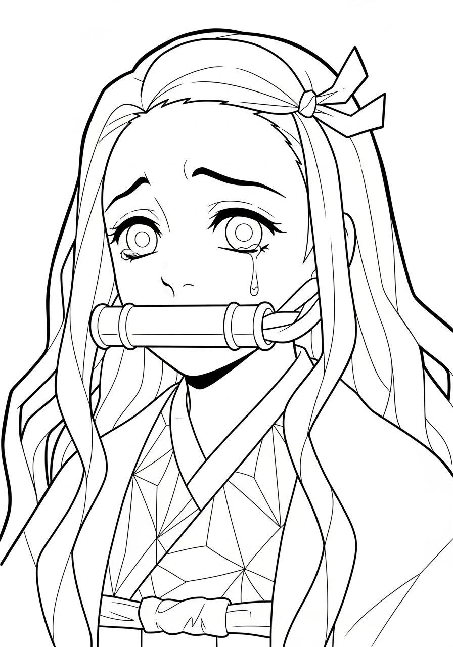 Nezuko Coloring Pages 25 Sad Nezuko crying single tear coloring page
