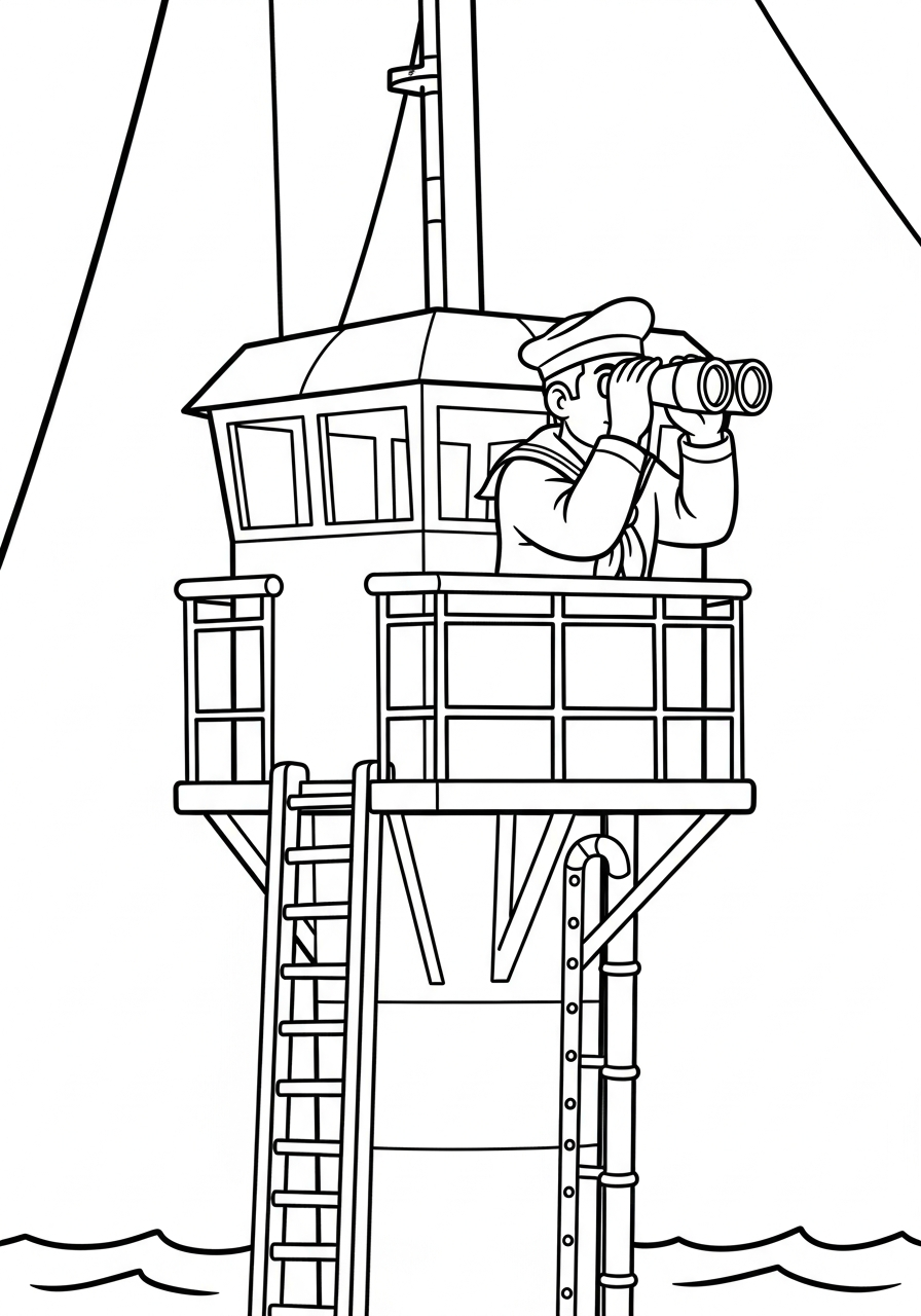 Sailor looking from crows nest coloring page