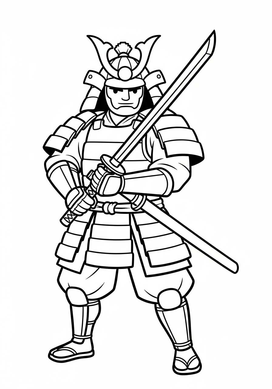 Soldier Coloring Pages 17 Samurai warrior with katana coloring page
