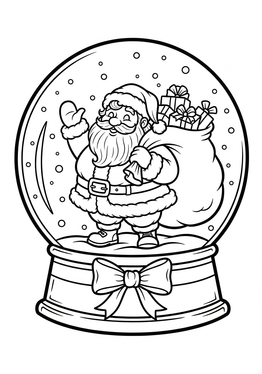 Santa Claus waving inside globe coloring page