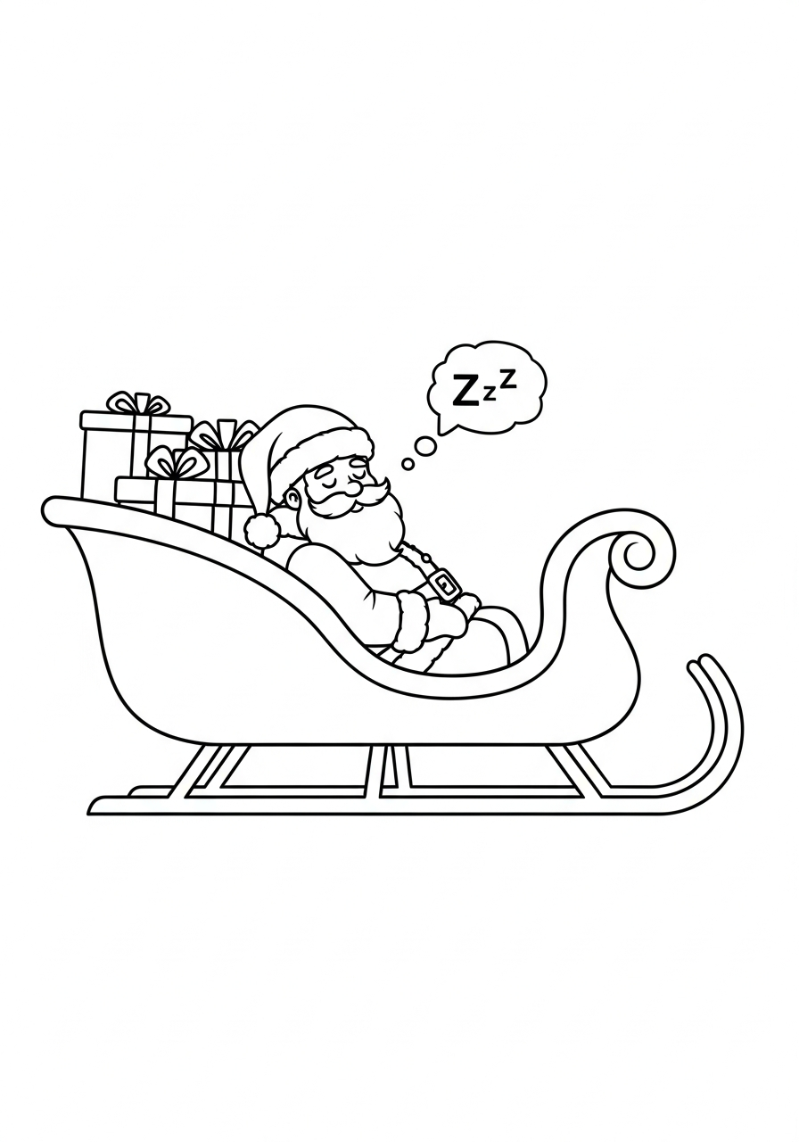 Santa Sleigh Coloring Pages 15 Santa sleeping in parked sleigh coloring page