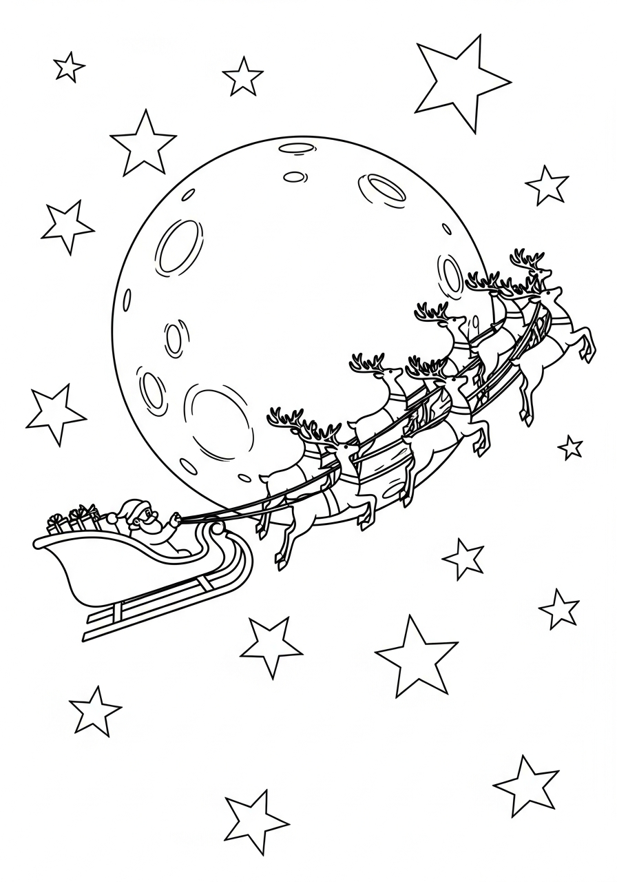 Santa Sleigh Coloring Pages 14 Santa sleigh flying past moon coloring page