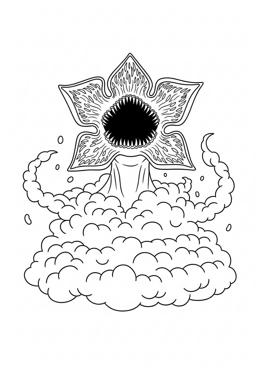 Scary monster silhouette in fog coloring page