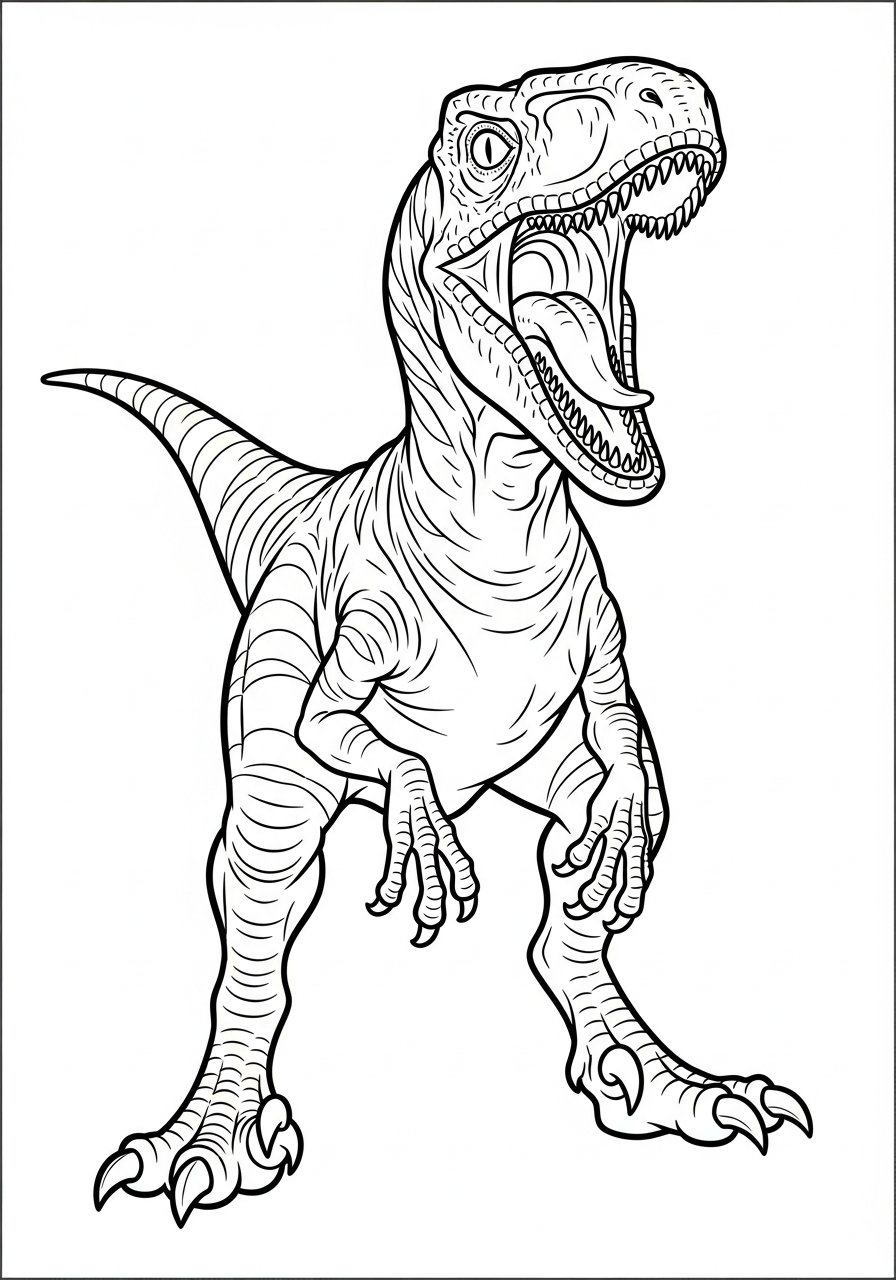 Velociraptor Coloring Pages 17 Scary roaring velociraptor with sharp teeth coloring page